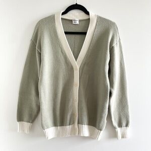 Aritzia Two-Tone Sage Green and Cream Button-Up Cardigan